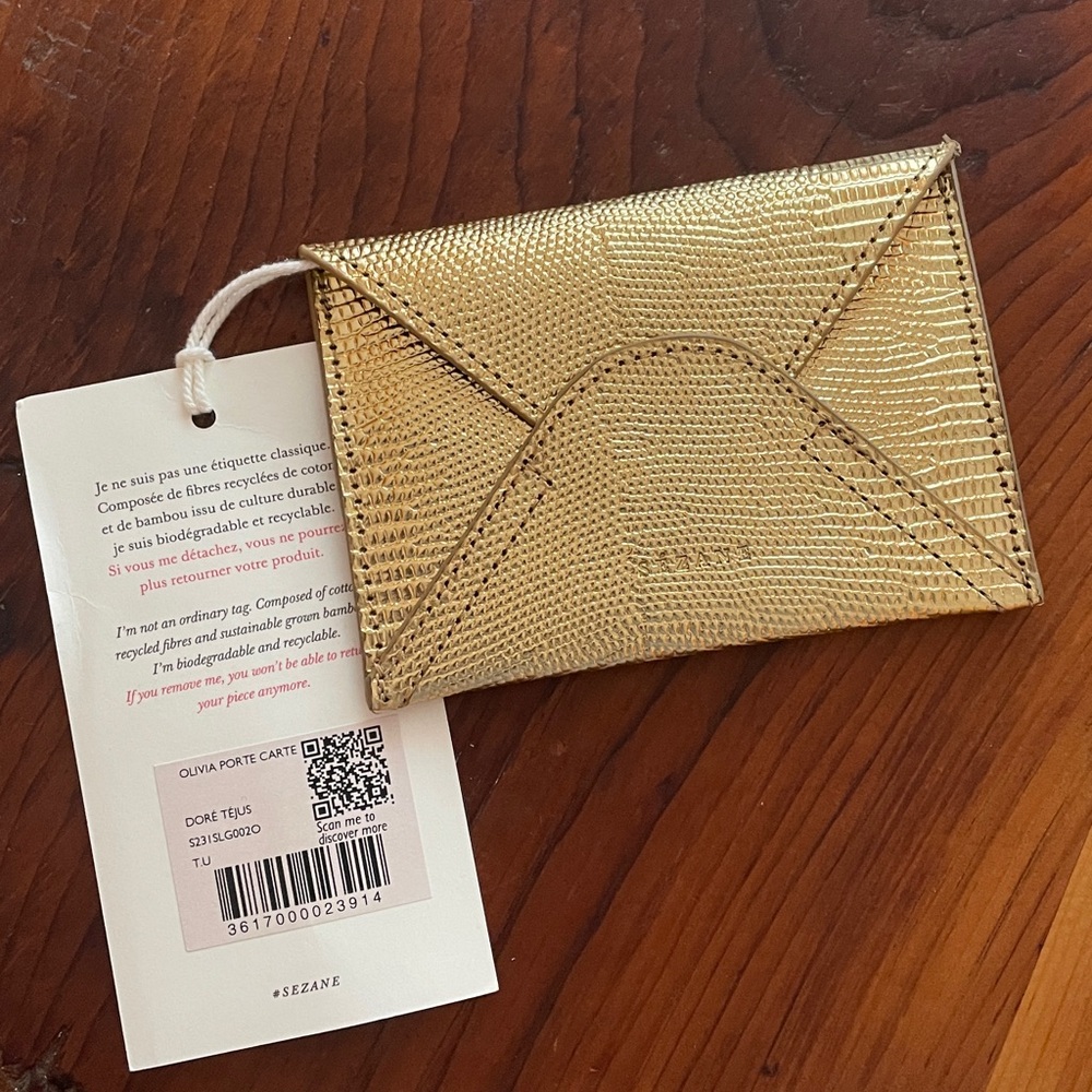 Sezane Olivia Gold Lizard wallet card case.
